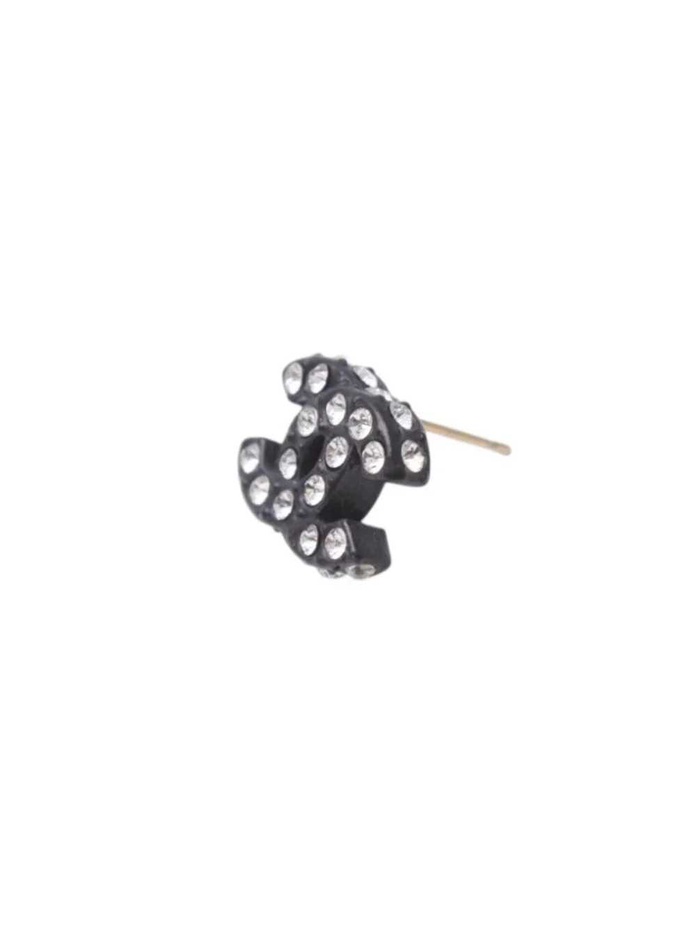 Chanel CC Logo Earrings 02 Rhinestone Black